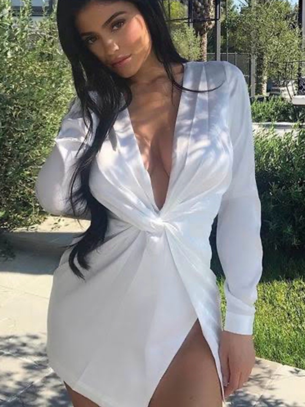 Fashion Nova White Twist-Front Long Sleeve Mini Dress